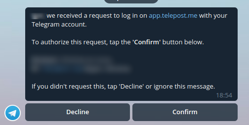 Telegram confirm